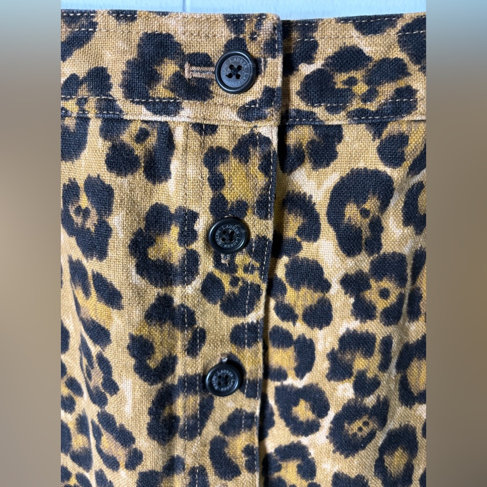 LRL Ralph Lauren Cheetah Pencil Print Skirt Size 8, Linen/Cotton, Button Front - Picture 6 of 11